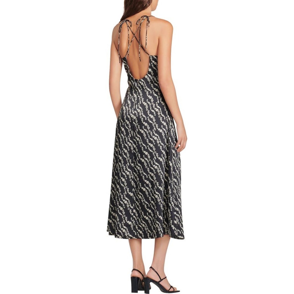 SANDRO Thais Ruched Crossback A-Line Midi Dress Noir Violet Heart Print 36 US 4 - Picture 4 of 14